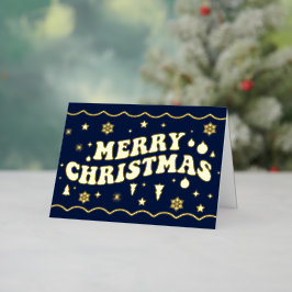 Navy Blue Retro Groovy Merry Christmas