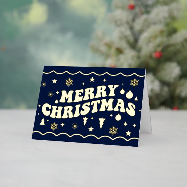 Navy Blue Retro Groovy Merry Christmas (Vacaciones in situ)