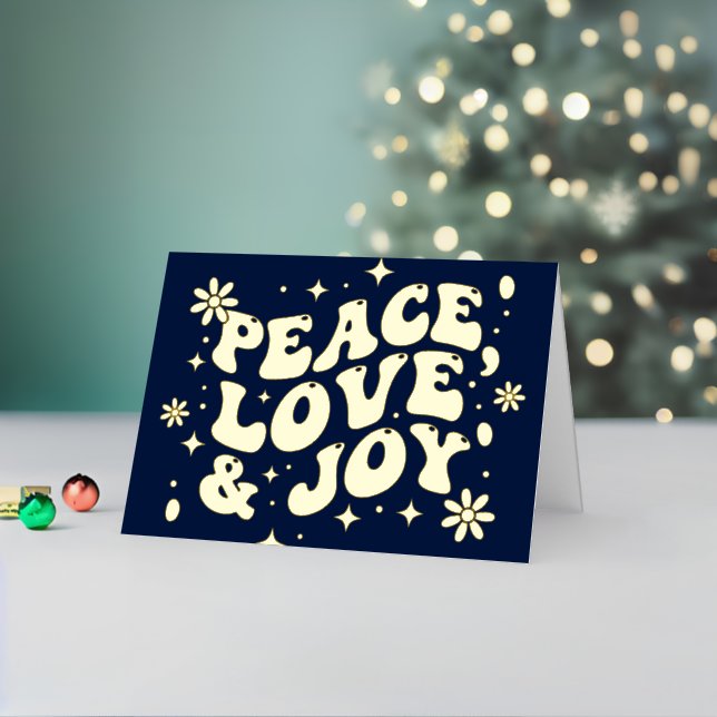 Navy Blue Retro Groovy Peace Love Joy Christmas (Vacaciones in situ 2)
