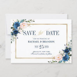 Navy Blue Rubor Geometric Pink Save the date card