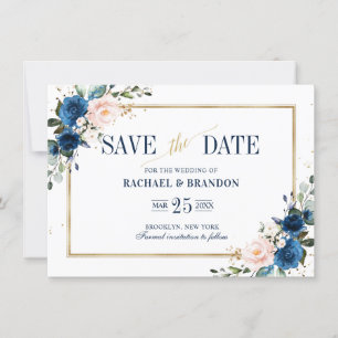 Navy Blue Rubor Geometric Pink Save the date card