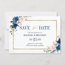 Navy Blue Rubor Pink Geometric Save the date