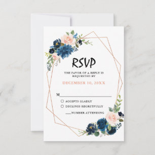 Navy Blue Rubor Rosa Rosa Rosa Boho Wedding RSVP