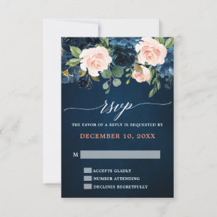 Navy Blue Rubor Rosa Rosa Rosa Boho Wedding RSVP