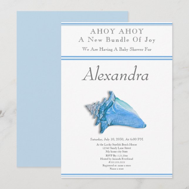 Navy Blue Seahorse Ahoy es un chico Baby Shower (Anverso / Reverso)