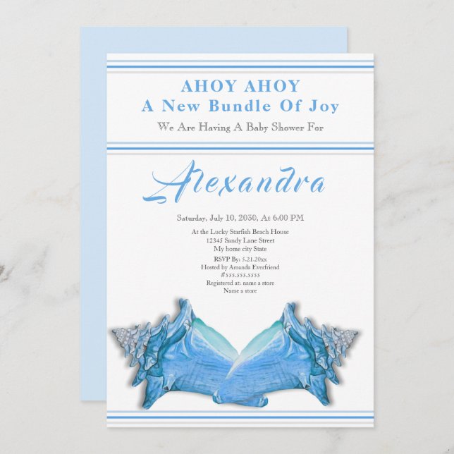 Navy Blue Seahorse Ahoy es un chico Baby Shower (Anverso / Reverso)