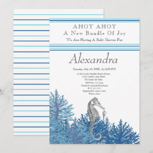Navy Blue Seahorse Ahoy es un niño Baby Shower