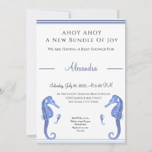 Navy Blue Seahorse Ahoy es un niño Baby Shower