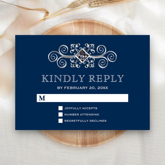 Navy Blue Silver Flourish RSVP (Subido por el creador)