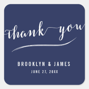 Navy Blue Simple Gracias Pegatinas De Boda