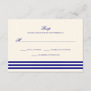 Navy Blue Ssofisticado Stripes Wedding RSVP