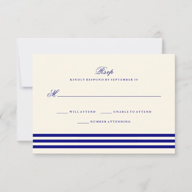 Navy Blue Ssofisticado Stripes Wedding RSVP (Anverso)