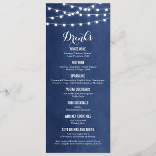 Navy Blue String Lights Boda Bebe Tarjeta de menú