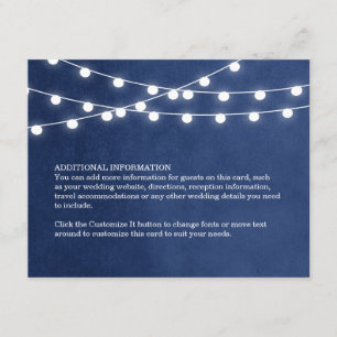 Navy Blue String Lights Boda Insertar tarjeta