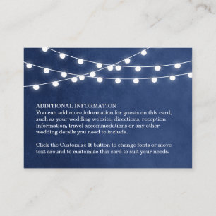 Navy Blue String Lights Boda Insertar tarjeta