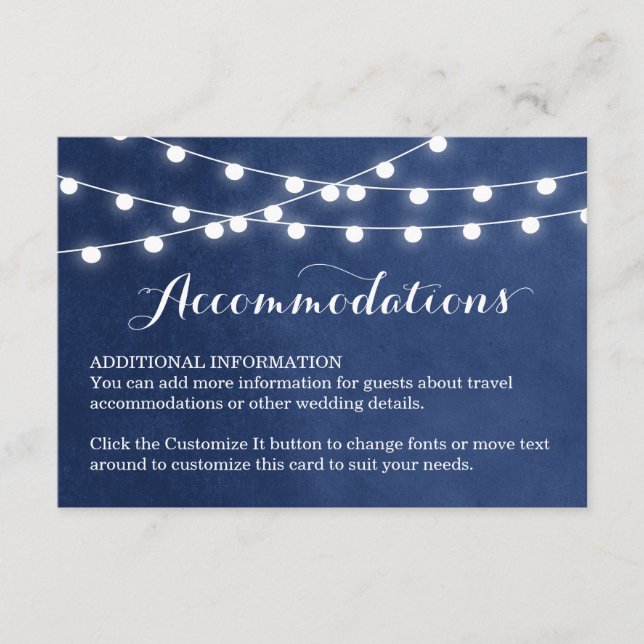 Navy Blue String Lights Boda Insertar tarjeta (Anverso)