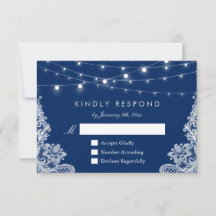 Navy Blue String Lights Lace Wedding Respuesta RSV