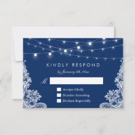 Navy Blue String Lights Lace Wedding Respuesta RSV