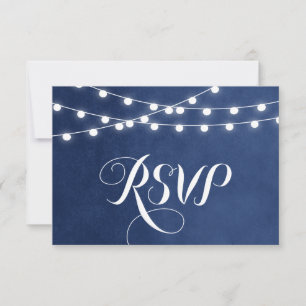 Navy Blue String Lights Wedding Tarjeta RSVP de ma