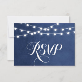 Navy Blue String Lights Wedding Tarjeta RSVP de ma