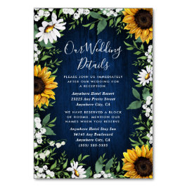 Navy Blue Sunflower Rústico Boda Insertar tarjetas