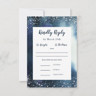 Navy Blue Watercolor Silver RSVP con elección de c