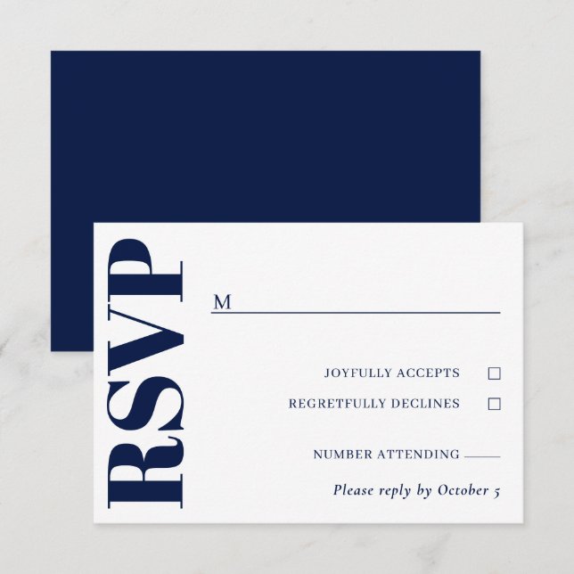 Navy Blue Wedding RSVP (Anverso / Reverso)