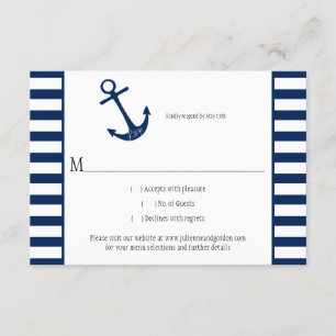 Navy Blue White Stripes Anchor Tema Náutico RSVP