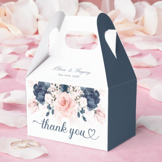 Navy Blue y Rubor Caja de Favor de Bodas Florales  (Boda)