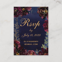Navy Bordeaux Online RSVP con tarjeta de detalles