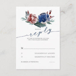 Navy Burgundy Floral Wedding RSVP