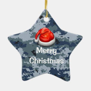 Navy Camo Star Feliz Ornamento de Navidad