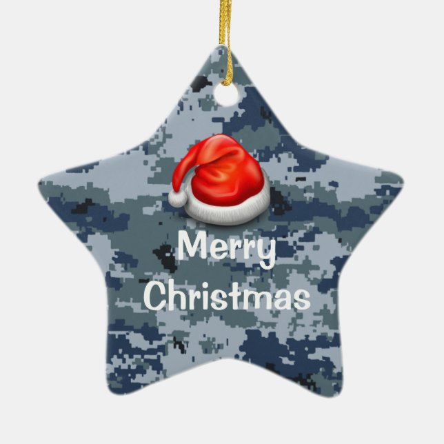 Navy Camo Star Feliz Ornamento de Navidad (Atrás)