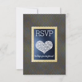 Navy Chevron Gold Heart RSVP simple elegante