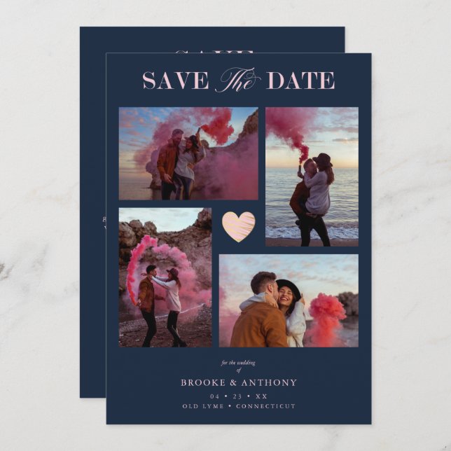 Navy Collage Wedding Pink Heart 4 Photos Covid19 (Anverso / Reverso)