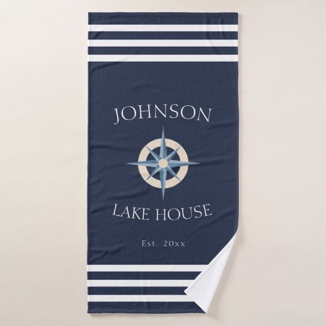 Navy Compass Rose Lake House (Toalla de baño)