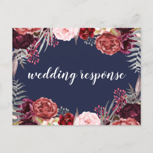Navy Fall Marsala Peony Wedding Postales RSVP