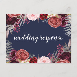 Navy Fall Marsala Peony Wedding Postales RSVP