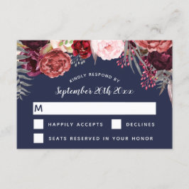 Navy Fall Marsala Rubor Peony Wedding Tarjetas RSV