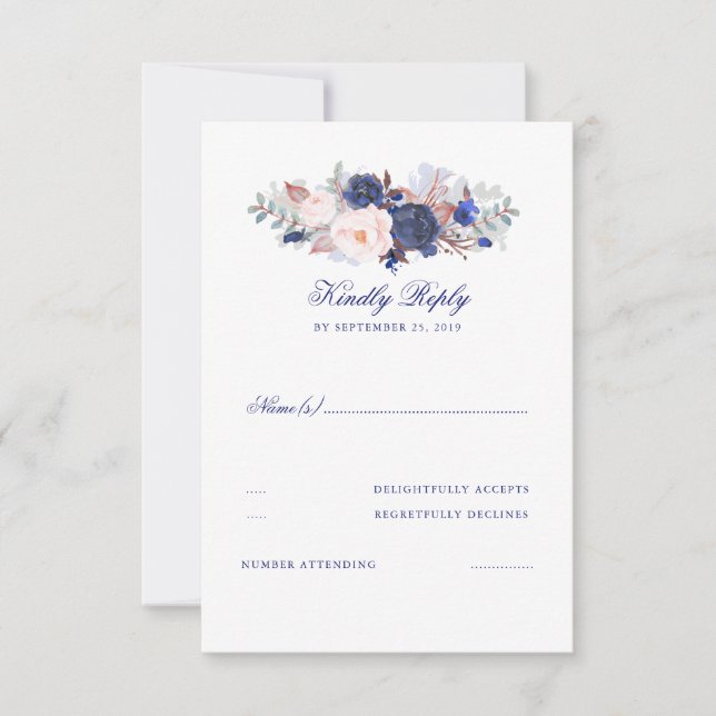 Navy Florals Wedding RSVP (Anverso)