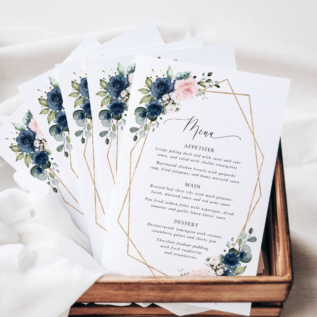 Navy Flowers, Pink Flowers, Bridal Shower Menu (Subido por el creador)