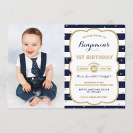 Navy Gold Boy Invitación de cumpleaños Fiesta Prín