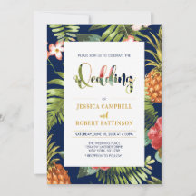 Navy & Gold | Invitación de Boda Tropical de Veran