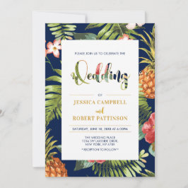 Navy & Gold | Invitación de Boda Tropical de Veran