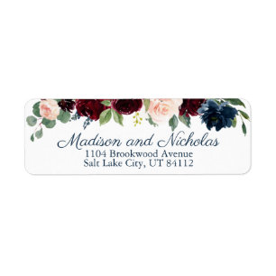 Navy Marsala Boda floral Retorno Etiquetas de dire