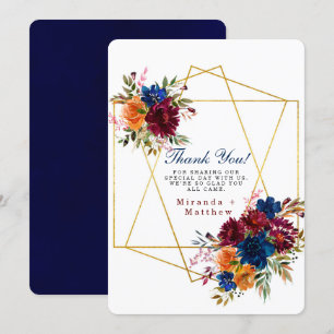 Navy Marsala Naranja Boda Floral Gracias Tarjeta