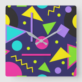 Navy Neon Resumen Reloj de pared cuadrado