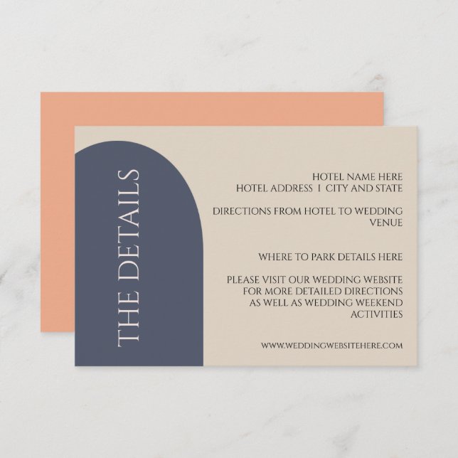 NAVY & PEACH ARCH BODA DETALLES DE LA TARJETA DE I (Anverso / Reverso)