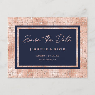 Navy Rosa Oro Holográfico Glitter Invitación de Bo