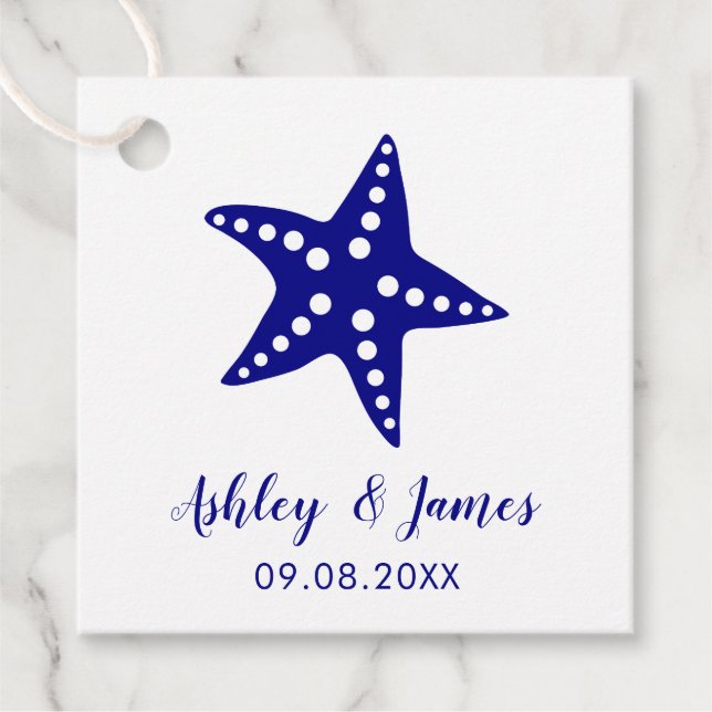 Navy Starfish Boda Regalo Etiqueta Beach Wedding F (Anverso)